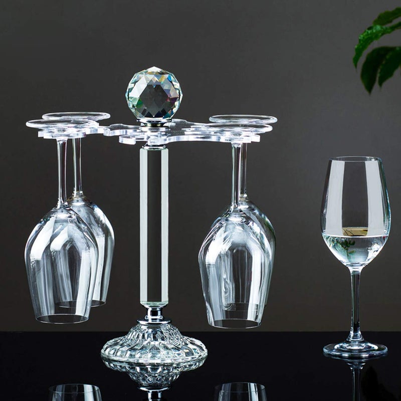 SHTWX Elegant Desktop Crystal Glass Stemware Rack/Rotate 8 Wine Glass Storage Holder Stand Air Drying Rack Transparent - Image 2